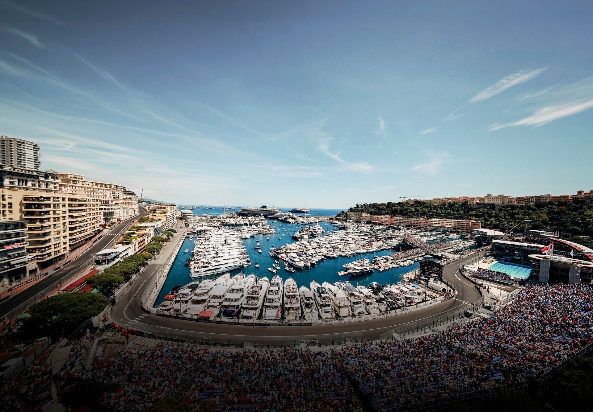 Birdview of Monaco harbour bay darken